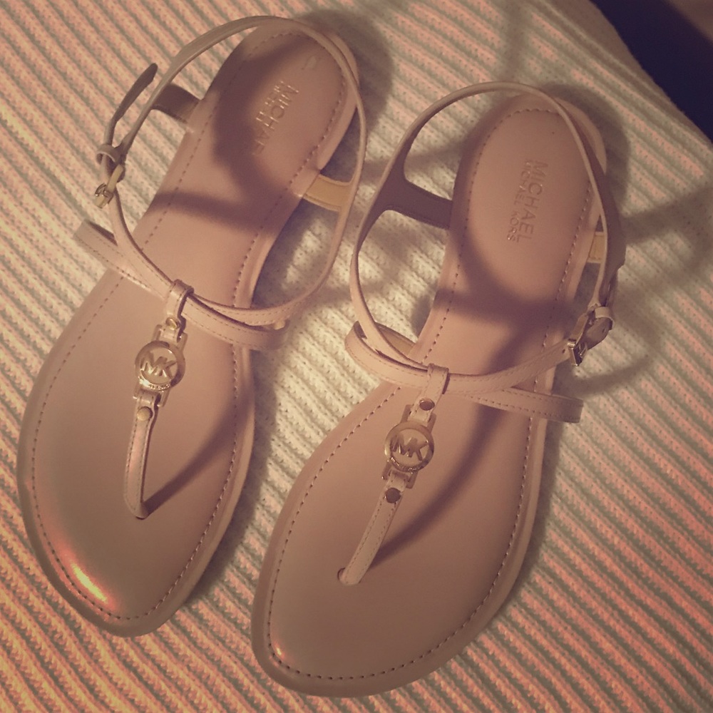Michael Kors MK Bethany Light Pink T-Strap Sandals